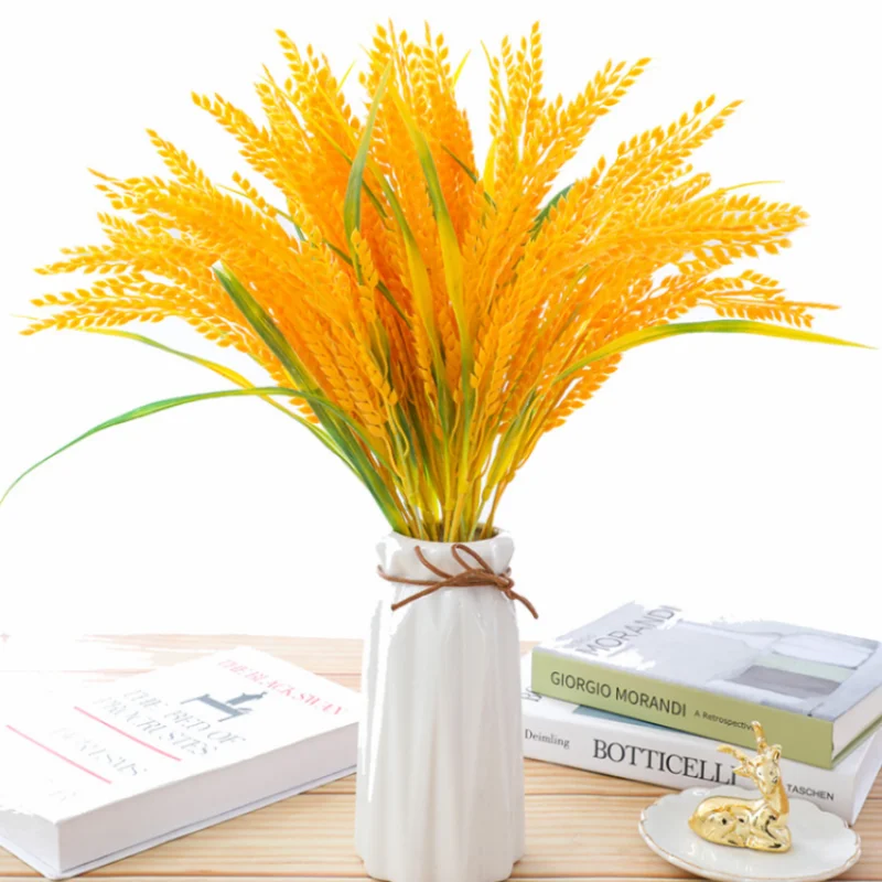 

SimulationPlant Gold Color 7 Forks Ears of Rice Idyllic Style Wedding Props Photography Background HomeDecorationPlastic Flowers