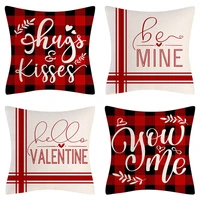 happy valentines day linen cushion cover 45x45cm buffalo lattice plaid pillow cover modern simple home decor throw pillowcases