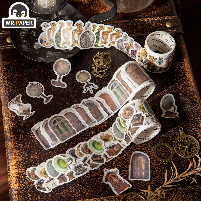 

Mr.Paper 8 Style 50 Pcs/roll Washi Tape Vintage Stickers Rich Patterns Shaped Old Items Handbook Decoration Material Stationery