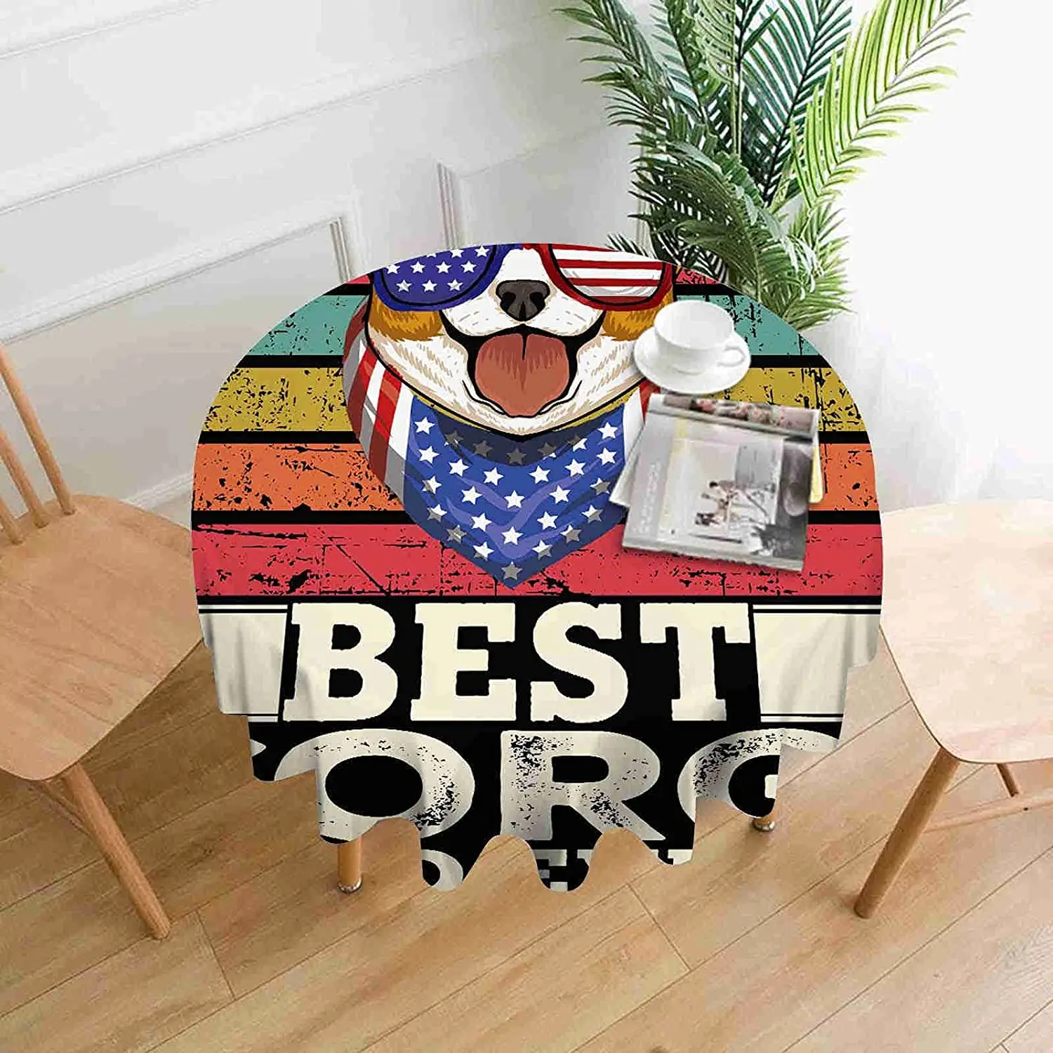 

Corgi Dog in Glasses USA Flag Corgi Dad Ever Round Tablecloth Washable Table Cloth Cartoon Colorful Funny Round Tablecloth
