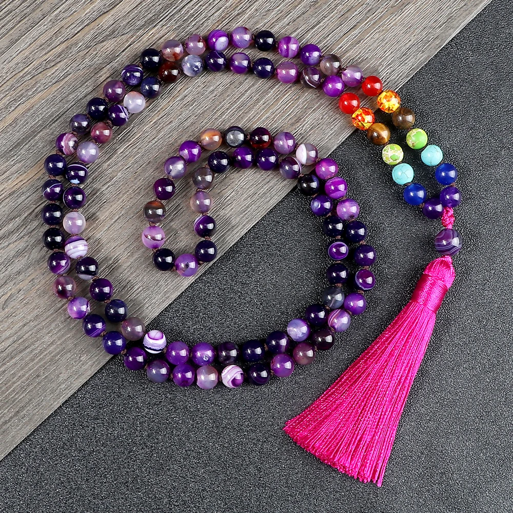 

New Prayer 108 Mala Beads Meditation Tassel Necklace High Quality Natural Agate Stone Healing Necklaces Jewelry Gift for Friend