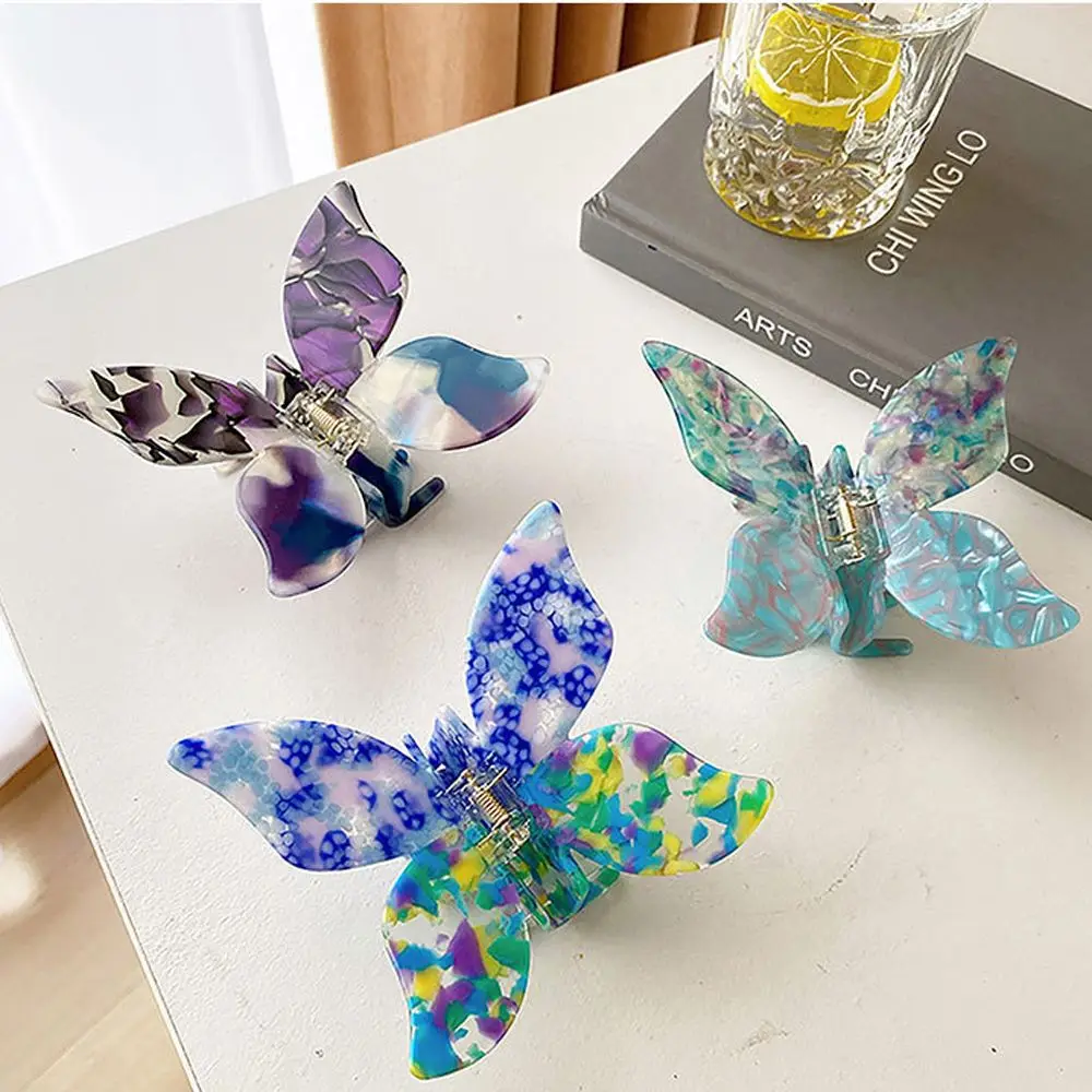 

Sweet Elegant Tie-Dye Back Of The Head Gradient Colored Large Headdress Shark Clip Women Hair Clip Butterfly Hair Claw