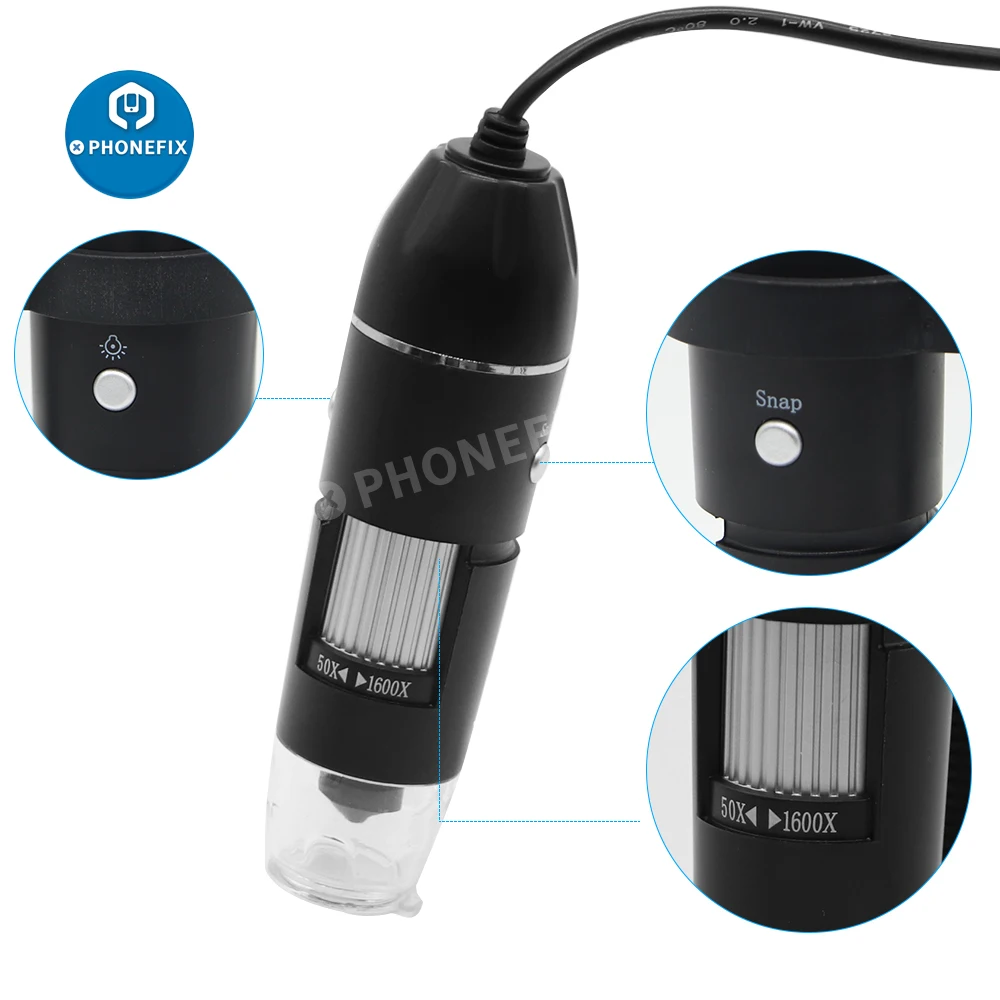 1000X /1600X светодиодный USB цифровой микроскоп портативный электронный эндоскоп