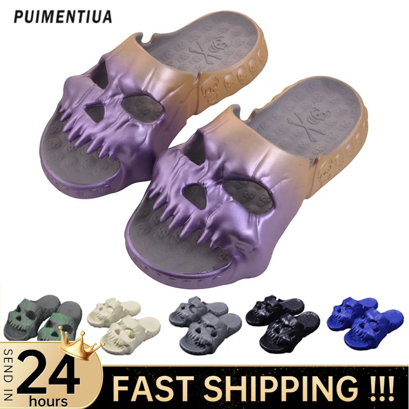 

Шлепанцы унисекс с градиентным рисунком черепа, дизайнерские пляжные сандалии, плоская подошва, забавные шлепанцы для пар, для мужчин и женщин, лето 2023