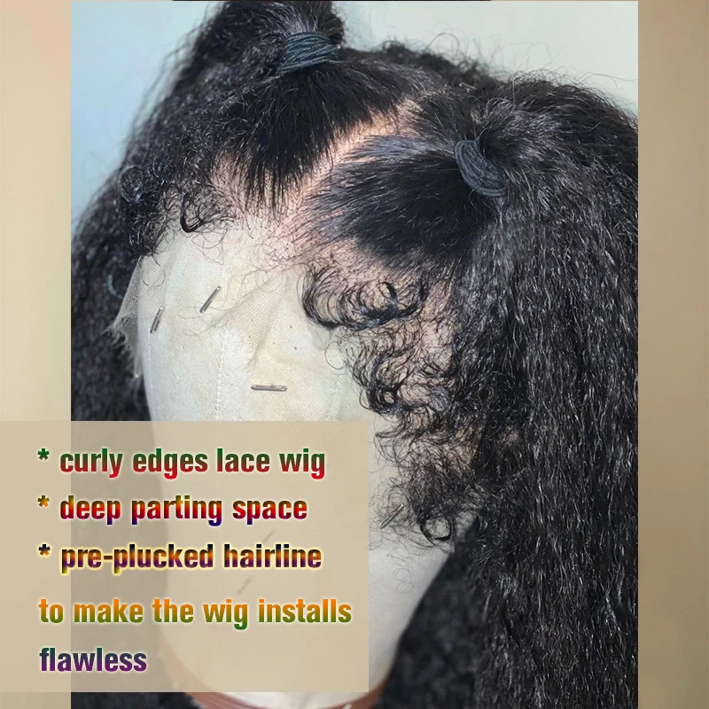 Kinky Straight Lace Front Human Hair Wigs For Women Curly Baby Hair Edges Full Lace Human Hair Wigs Black Yaki Lace Frontal Wigs