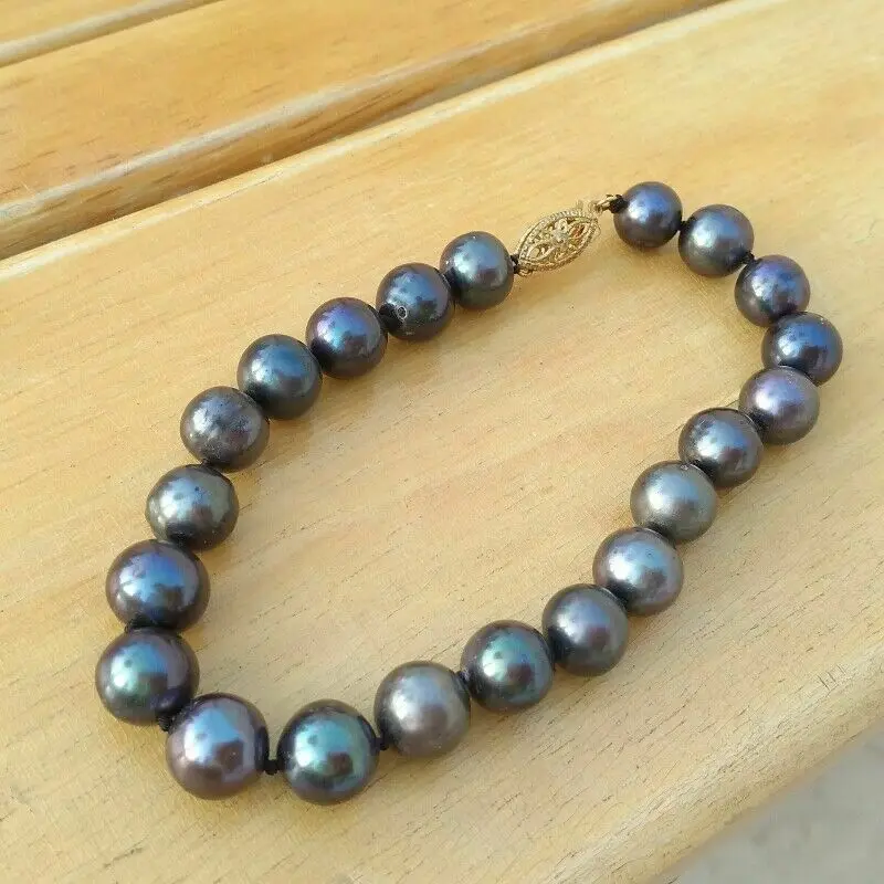 

Natural South Sea Black Pearl Bracelet 7.5-8'' 14k Gold p Clasp