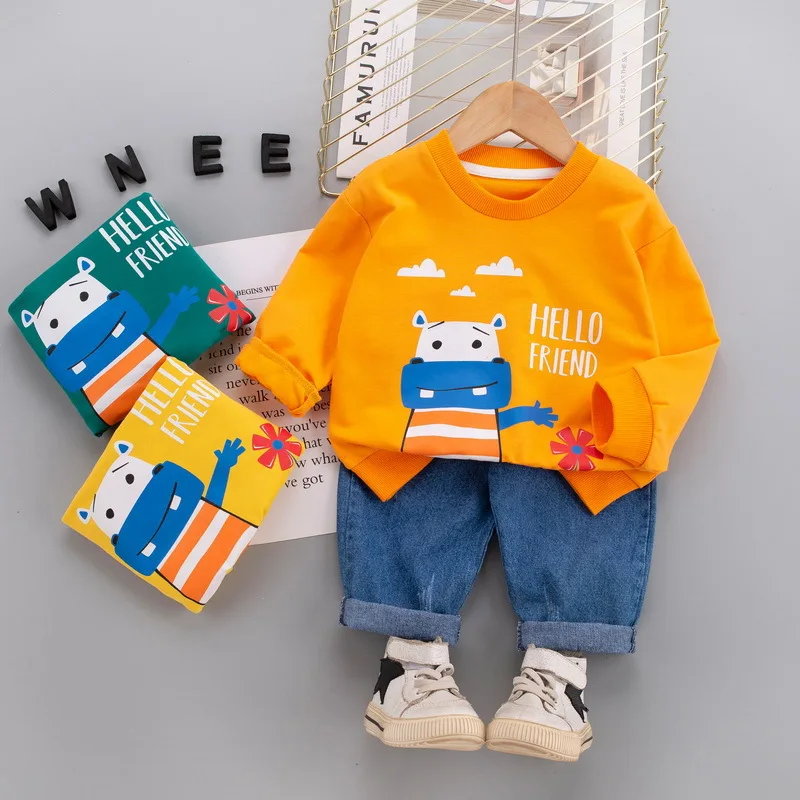 

1-5T Infant Boys Sweatshirt set Toddler Kid baby Boys Clothes set Cartoon Hoodie Jeans Pants Childrens 2pcs Clothes set Outfit
