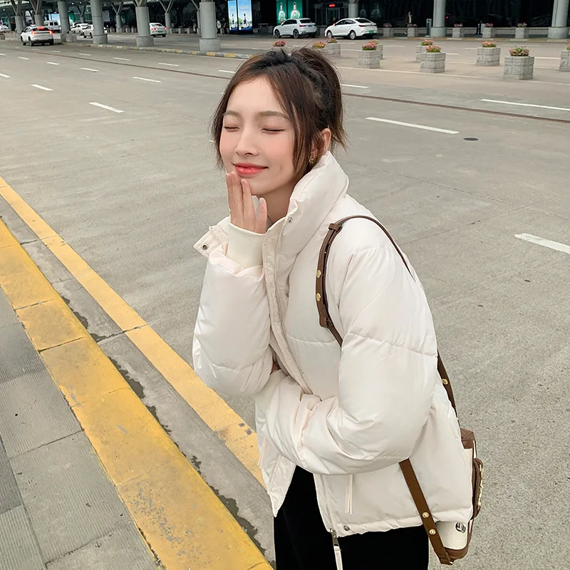 GRELLER New Female Clothes Short Zipper Puffer Down Jacket Women Winter Stand Collar Cotton Padded Coat Warm Parkas Outerwear