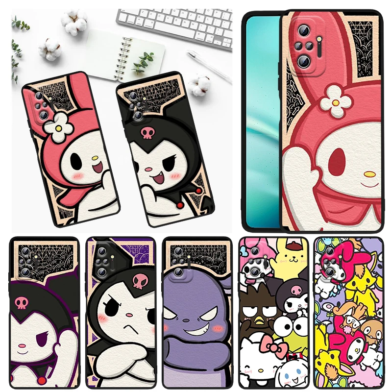 

Sanrio Kuromi Melody Cartoon Phone Case For Xiaomi Redmi Note 12 11E 11S 11 11T 10 10S 9 9T 9S 8T 8 Pro Plus 5G Black TPU Cover