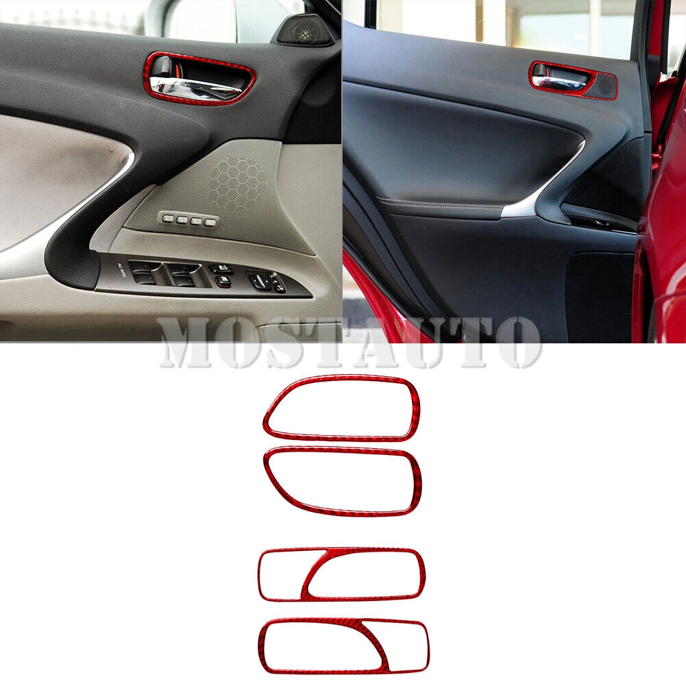 

Для Lexus IS250 IS300 IS350 красное углеродное волокно интерьерная дверная ручка рамка отделка крышка 2006-2012 4 шт.