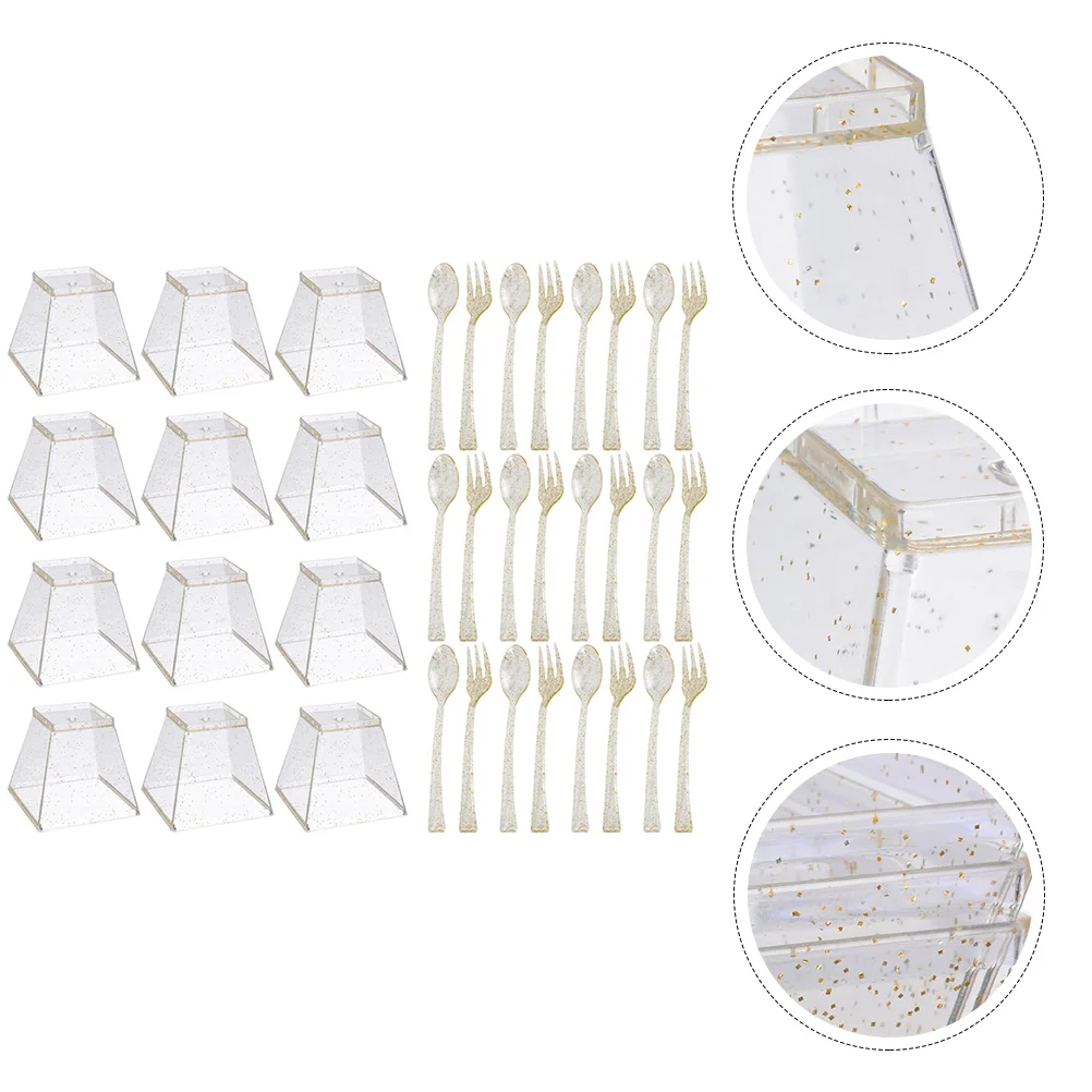 

1Set Disposable Dessert Cup Spoon Fork Dessert Spoon Fork Clear Ice Cream Cups Snack Bowl Disposable Spook Fork