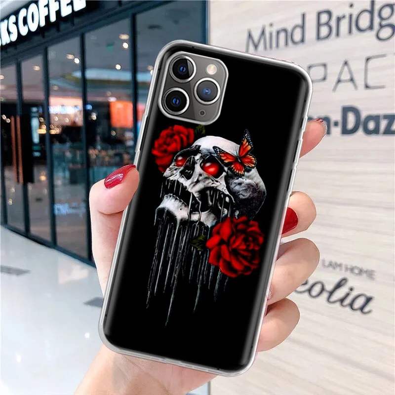 Мягкий чехол для телефона с изображением человеческого скелета красной розы iPhone