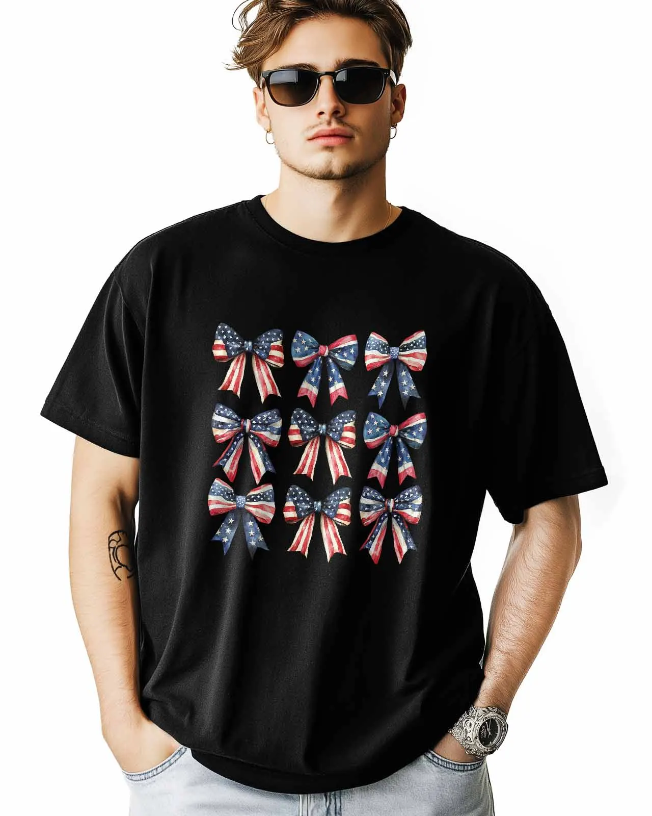 Мужская одежда Мужские футболки Американский флаг Цветной бант Графические
