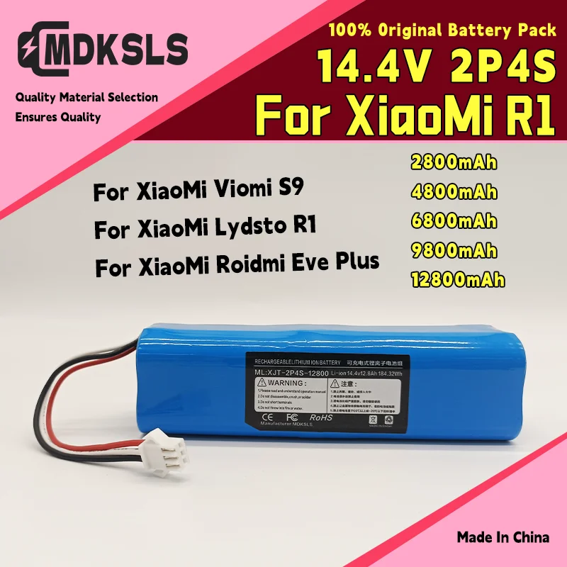 Фото 2026 100% Оригинальная литиевая батарея 14.4V 2P4S 4800mAh 6800mAh 9800mAh 12800mAh для XiaoMi Viomi S9 Lydsto R1 Roidmi Eve Plus №1