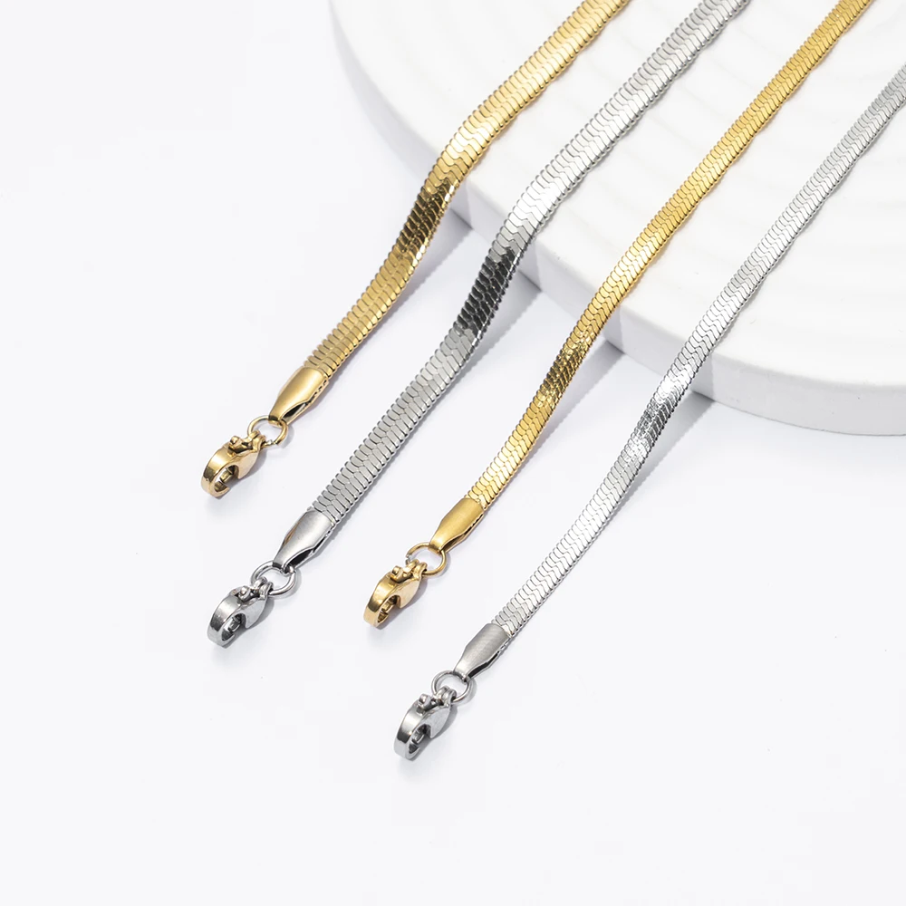 

3MM/4MM Snake Chain Bracelet for Woman Stainless Steel Men Jewelry Flat Bracelets Gold Waterproof Hip Hop Couple Accessories