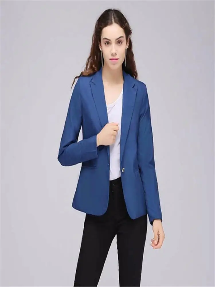 

Elegant 2 Pieces Women Blue Jacket Black Pants Business Formal Suits Female Slim Fit Office Lady Wear Suits Terno Feminino