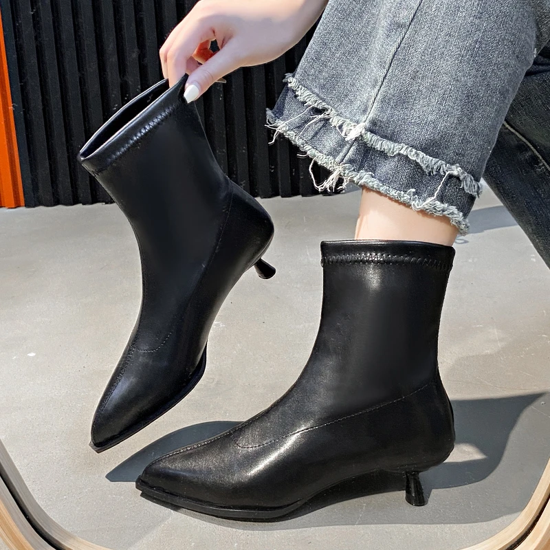 

Женские ботинки челси с острым носком, теплые модные ботильоны на застежке-молнии сзади, привлекательные Ботинки на каблуке для осени и зимы, 2024