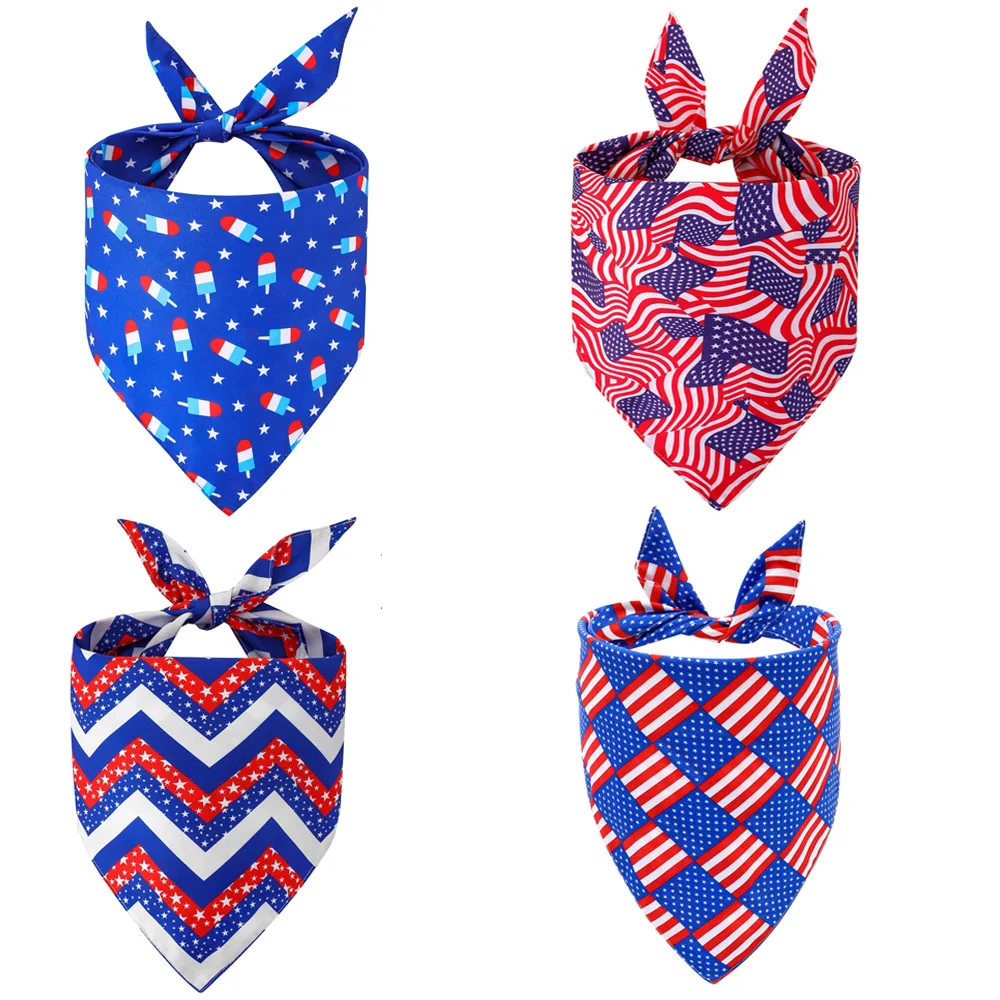 

Dog Bandana Independence Day American Flag for Pets Puppy Scarf Triangle Bibs Kerchief Set Small Medium Large Dogs Bandanas