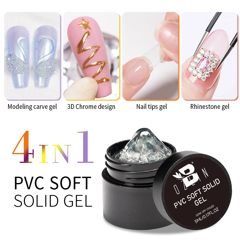 BOZLIN 4 In 1 PVC Soft Solid Gel  Painting 3D Sculpture Soak Off UV Gel Stereo Modeling Carve Transparent Color Hard  Nail Gel