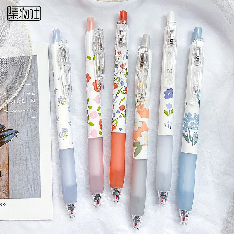 

New creative personality press gel pen flower series quick-drying brush question pen fresh wind black pen wholesale