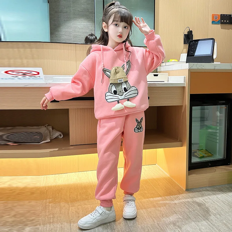 

Winter Children Clothes Sets Kids Suit Warm Sweater Girl Fleece Hoodies Pullover Sweatshirt Pant 2pcs Set Cartoon Rabbit Outfits