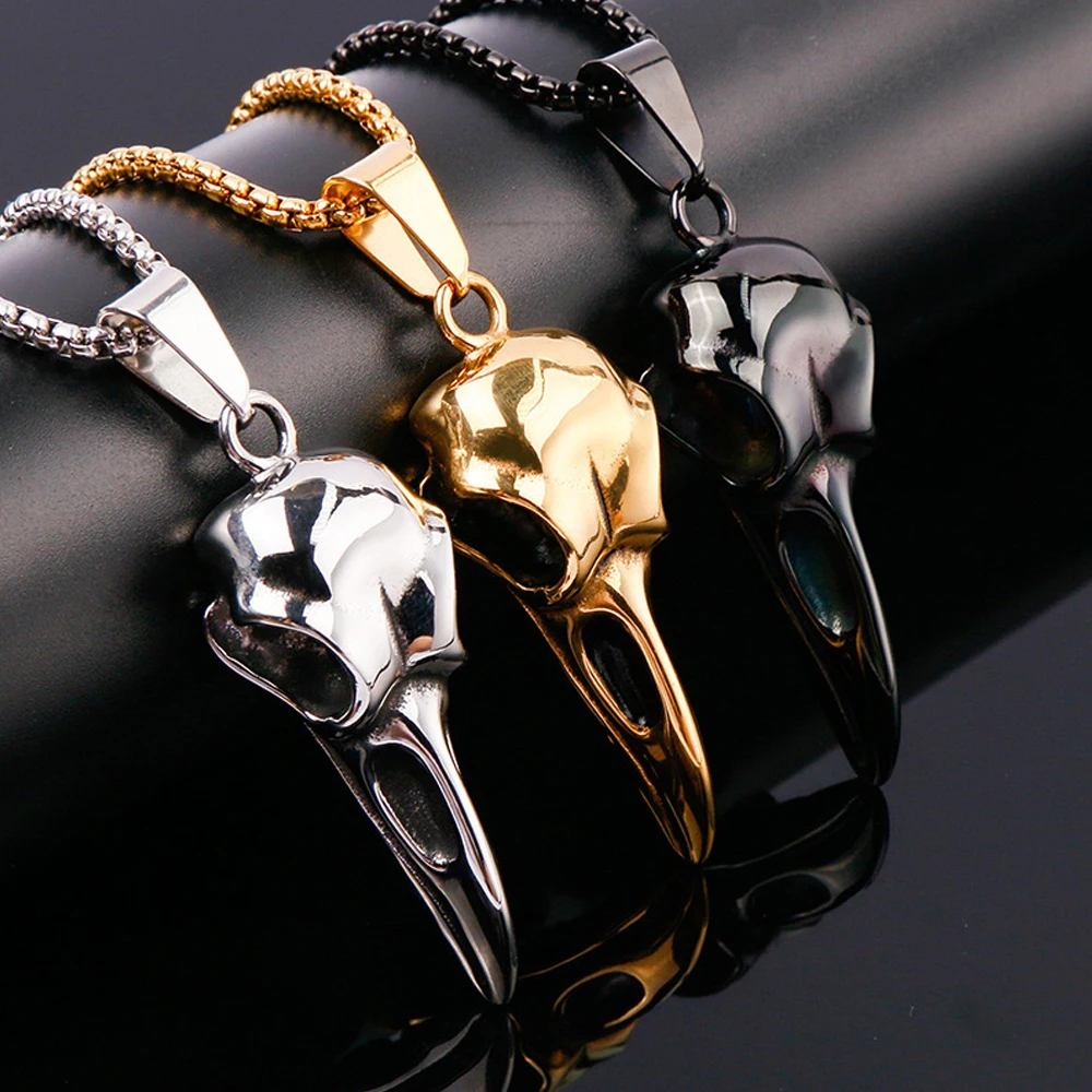 

Men Retro Norse Odin Crow Skull Pendant Viking Necklace Fashion 316L Stainless Steel Viking Raven Necklace Jewelry Wholesale