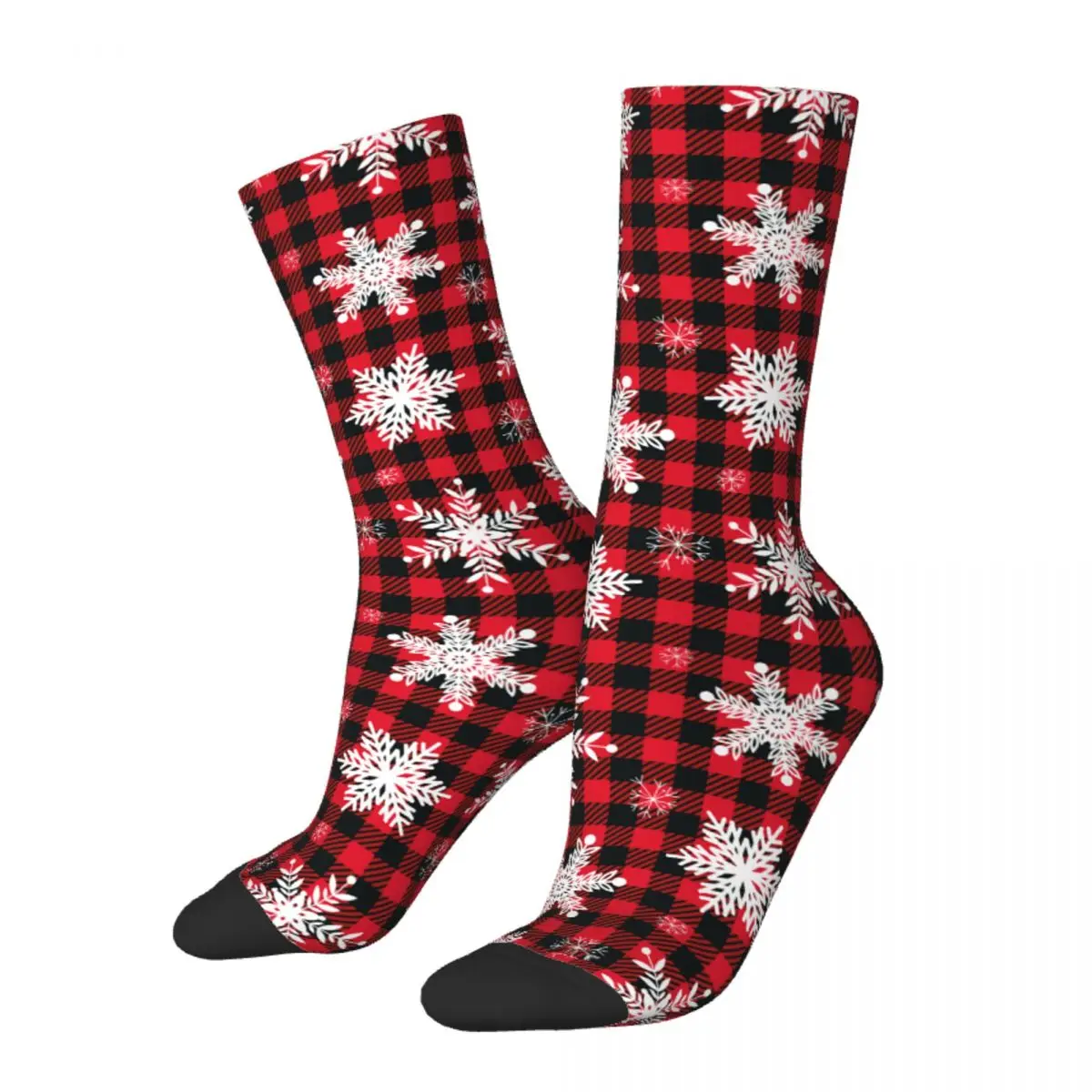 

Colorful Christmas Snowflakes Buffalo Plaid Cozy Crew Socks X-mas Red Comfortable Crew Socks Merch Christmas Gift Accessories