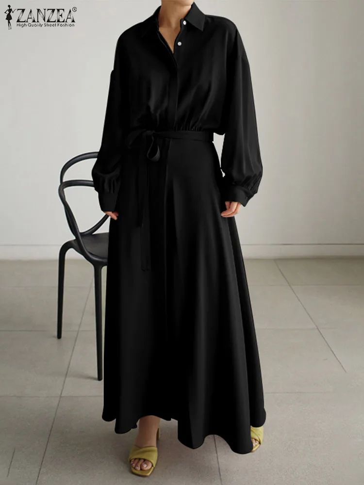 

Женское Повседневное платье-рубашка ZANZEA с длинным рукавом и отложным воротником, элегантное платье для праздника и вечеринки, кафтан, женск...