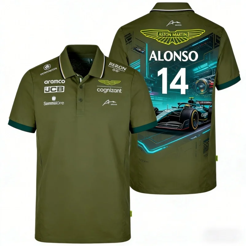 Фото Рубашка-поло Aston Martin Team Racing, мужская повседневная спортивная футболка с воротником, модная одежда для гонок с принтом №2
