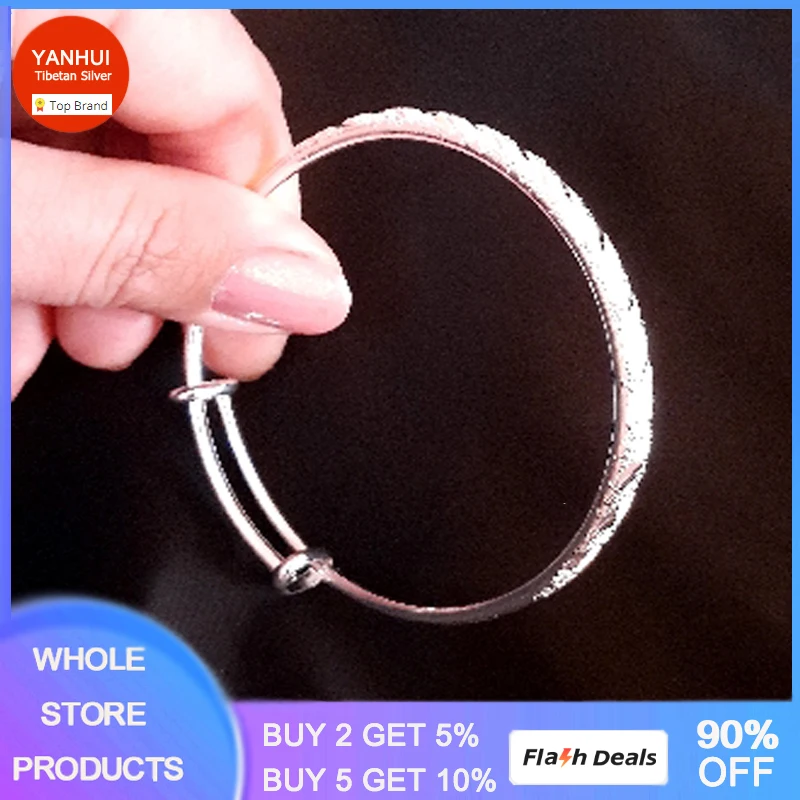 

New Fashion Size Adjustable Cuff Bangle Wholesale Round Frosted White Tibetan Silver Bracelet Women New Product Gift B063