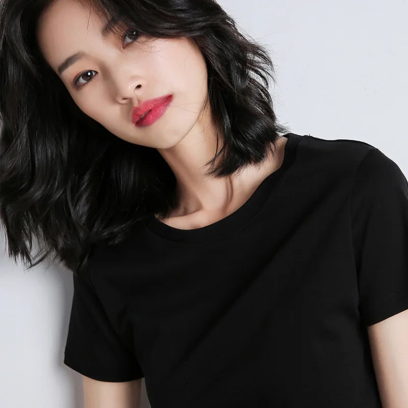 

Summer Retro Tops Cotton Short sleeve T-shirt 2021 New Woman Slim Fit Appliques Casual