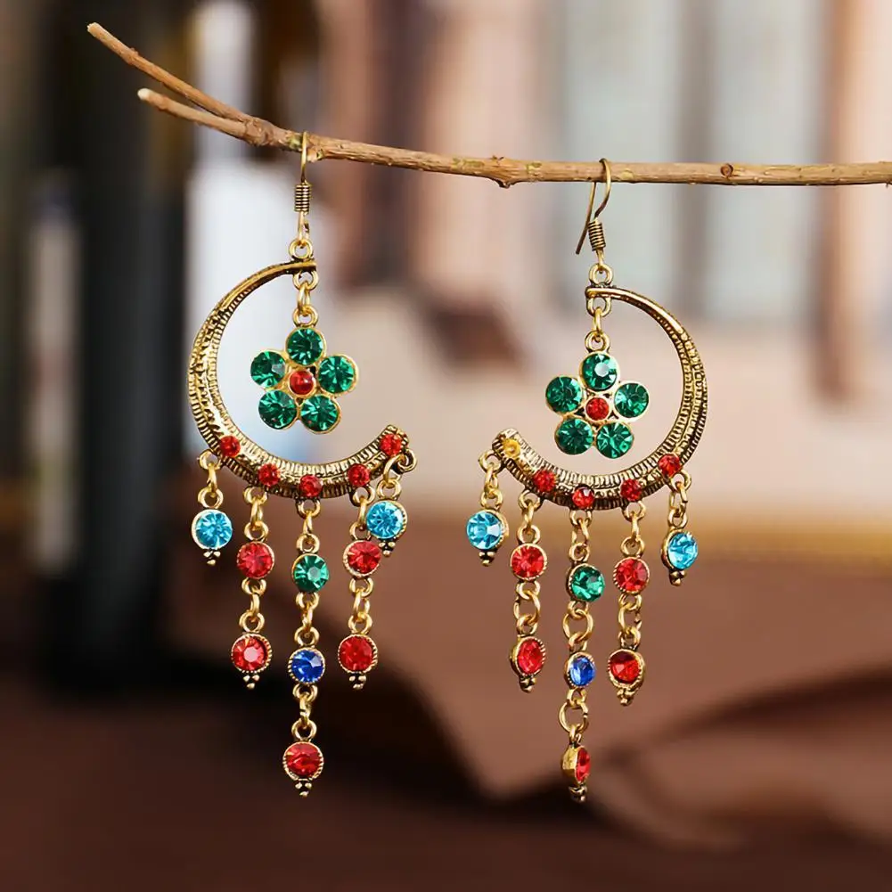 

1 Pair Hook Earrings Half Moon Shape Tassels Jewelry Exquisite Long Lasting Dangle Earrings for Banquet