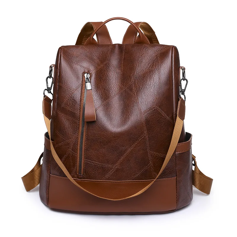 

2023 New Women's Pu Leather Zipper Soft Travel Business Backpack Fashion Casual Retro Backpacks Large Capacity Bags Dropshipping