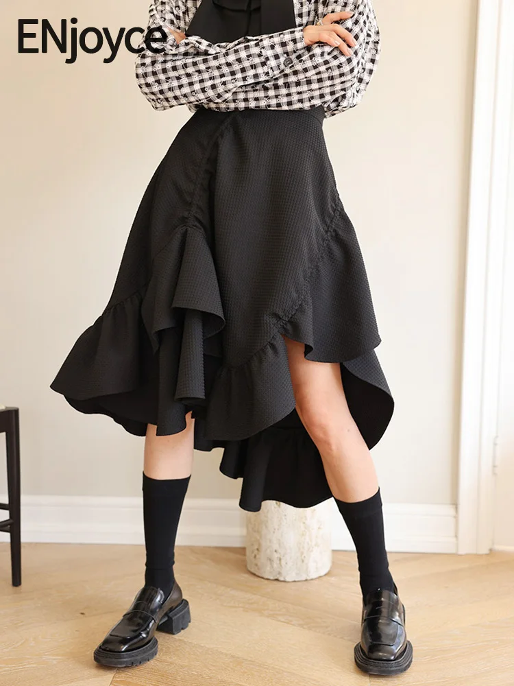 

ENjoyce Designer Brand Women Irregular Big Swing Flared Skirt Ladies Trendy High Waist A-line Skirts Long Dress Spring Fall