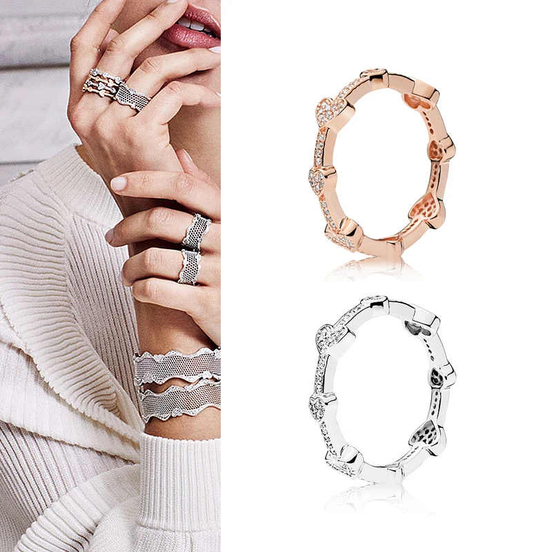 

Original 925 кольцо Silver Pan Ring Rose Gold Tempting Heart Pan Ring For Women Wedding Party Gift Fashion Jewelry