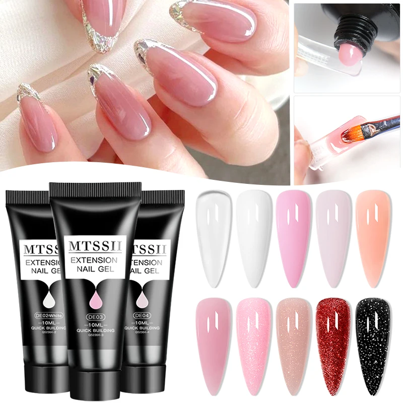 

MTSSII 10ML Nail Extension Gel Semi Permanent Hard Gel Acrylic Crystal White Clear Nude Gel Nail Polish UV Construction Gel