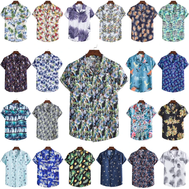 2022 Summer High Quality Men's Printed Single Breasted Lapel Loose Short Sleeve Beach Shirt