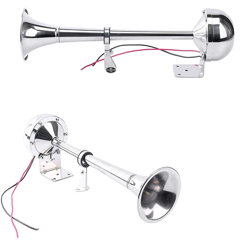 

VODOOL 12V Polished Stainless Steel Single Trumpet Horn Low Tone for Marine Boat Truck Lorry Caravan RV Electric Air Horn