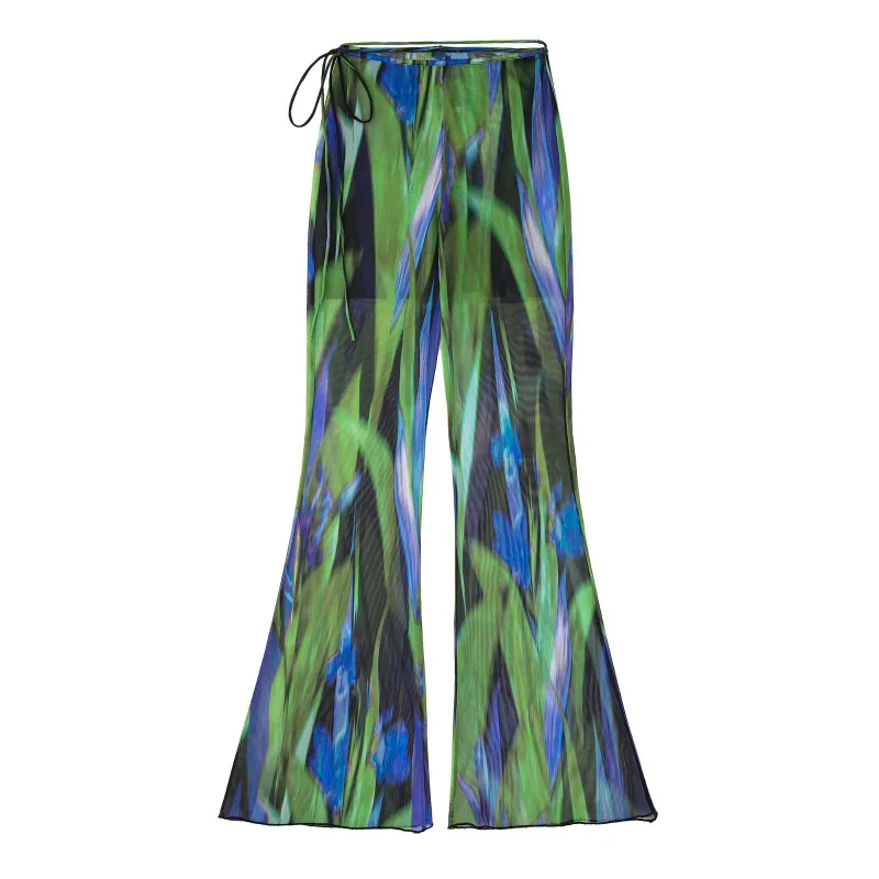 Bmissingyou Dark Green Fashion Tie Dye Women Full Length Pants Drawstring Wide Leg Trousers High Waist Pants Femme Streetwear