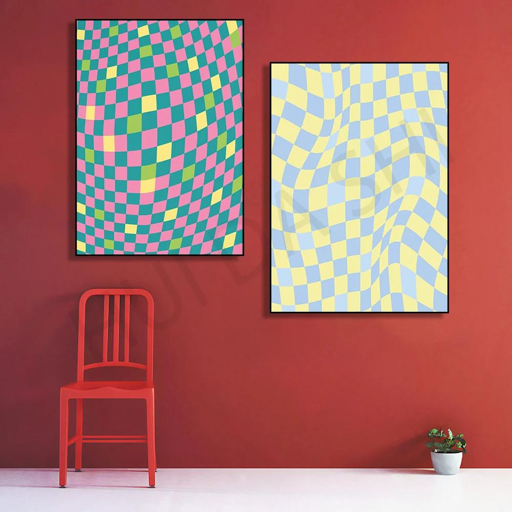 Клетчатая Настенная картина фанки клетчатые волнистые увлекательный принт