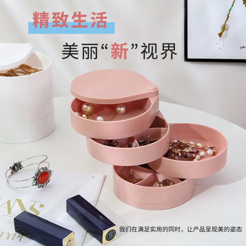 Fashion Jewelry Storage Box Rotatable 4-Layer Plastic Jewelry Storage Box Necklace Earrings Ring Display Rack Gift for Women