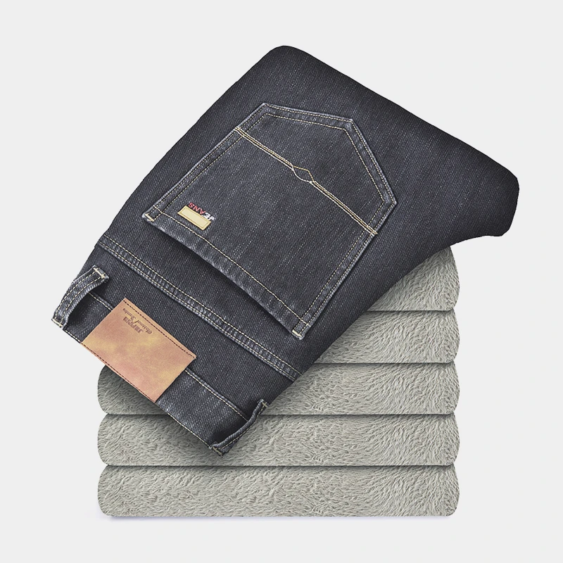 Мужские теплые прямые джинсы Fleece