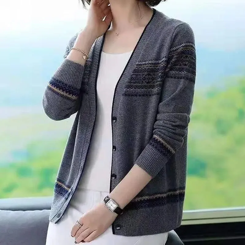 Женский короткий Свободный вязаный кардиган в этническом стиле осенне-зимний