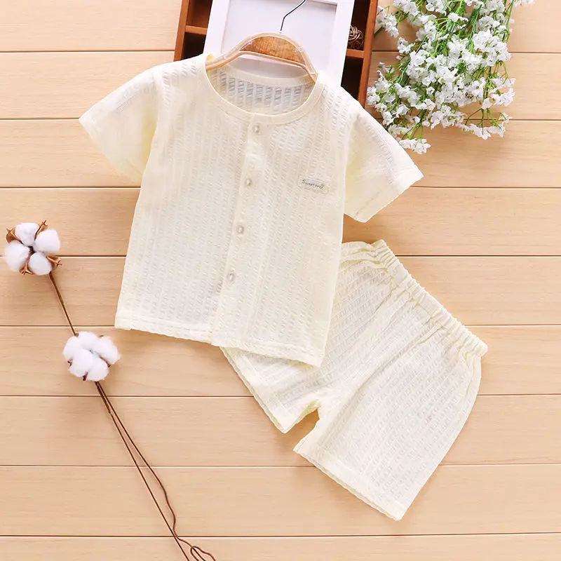 

Baby Air Conditioning Clothes Cardigan Suit Summer Ultra-thin Boys Baby Girls Newborn Clothes Short Sleeve Pajamas Homewear