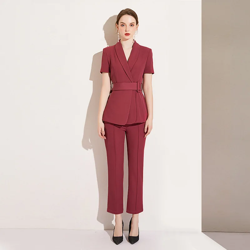 

Женский костюм с коротким рукавом, прямые брюки, костюм из двух предметов, весна-осень 2023