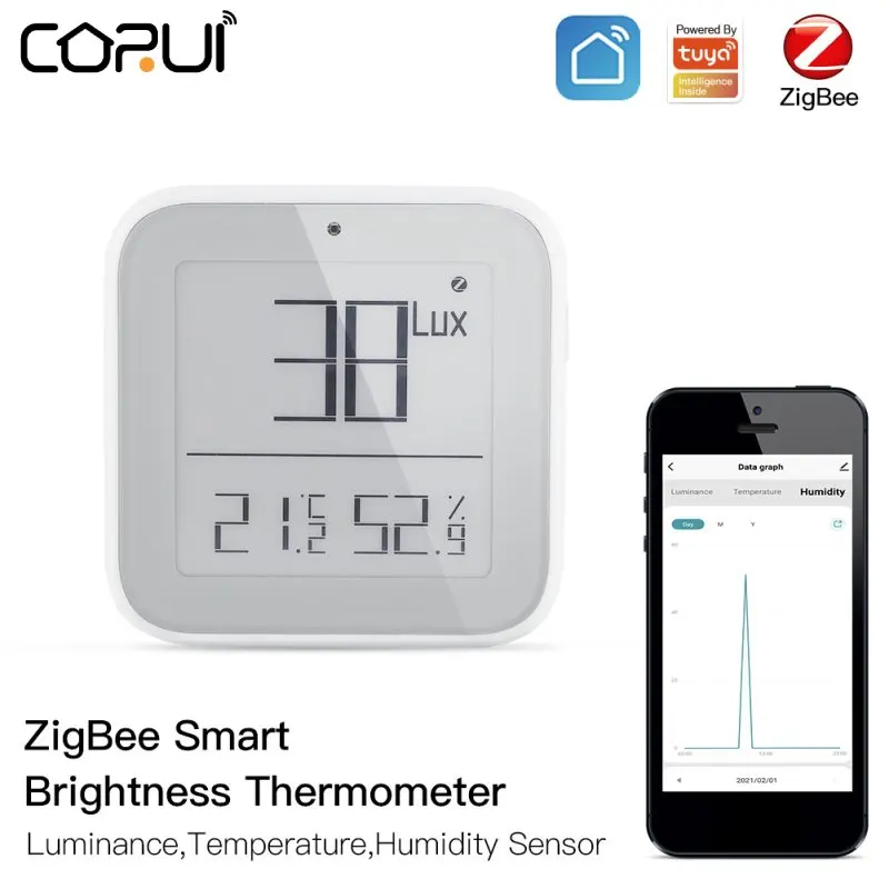 

Tuya Zigbee Smart Temperature and Humidity Brightness Thermometer Detector Real-time Light Sensitive Work With Smart Life Alexa