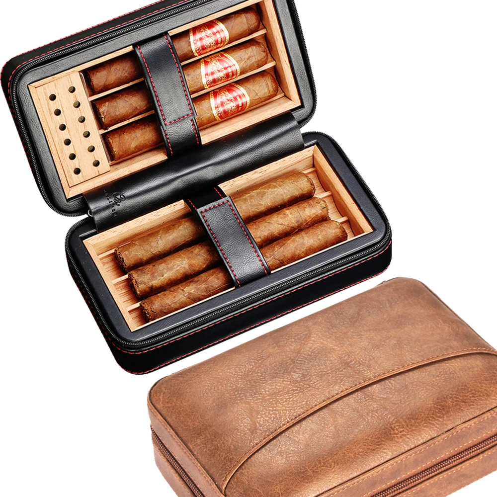 

GALINER Cedar Humidor Cigar Leather Case Portable Spain Wood Lined Travel Cigar Humidor Box Outdoor Cigars Storage Tool