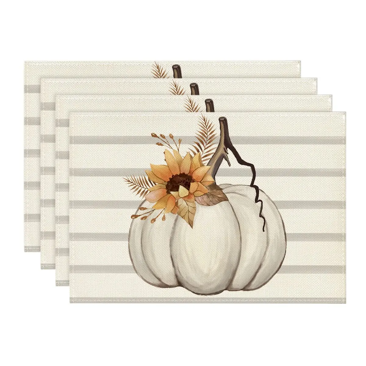 

Stripes Pumpkin Sunflower Leaves Fall Placemats Set of 4, 12x18 Inch, Autumn Table Mats for Party, Kitchen, Dining Decor
