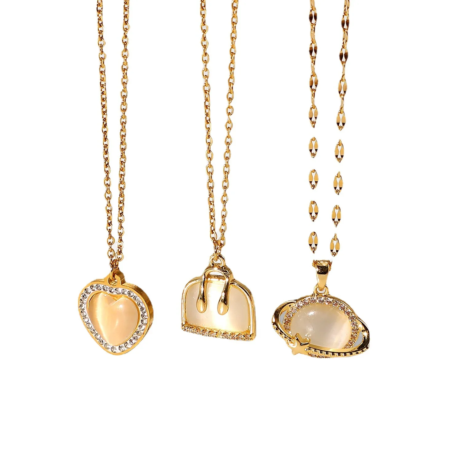 

Stainless Steel PVD 18K Gold Plated Tarnish Waterproof Clear Stone Heart Bag Star Necklace For Woman Jewelry Wholesale Trendy