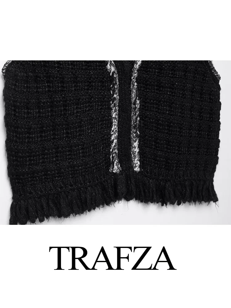 TRAFZA осенний женский элегантный жилет с v-образным вырезом без рукавов вязаные